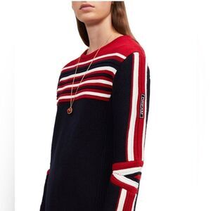 Maje red, white, blue structured ski apries sweater with a moto style size 2